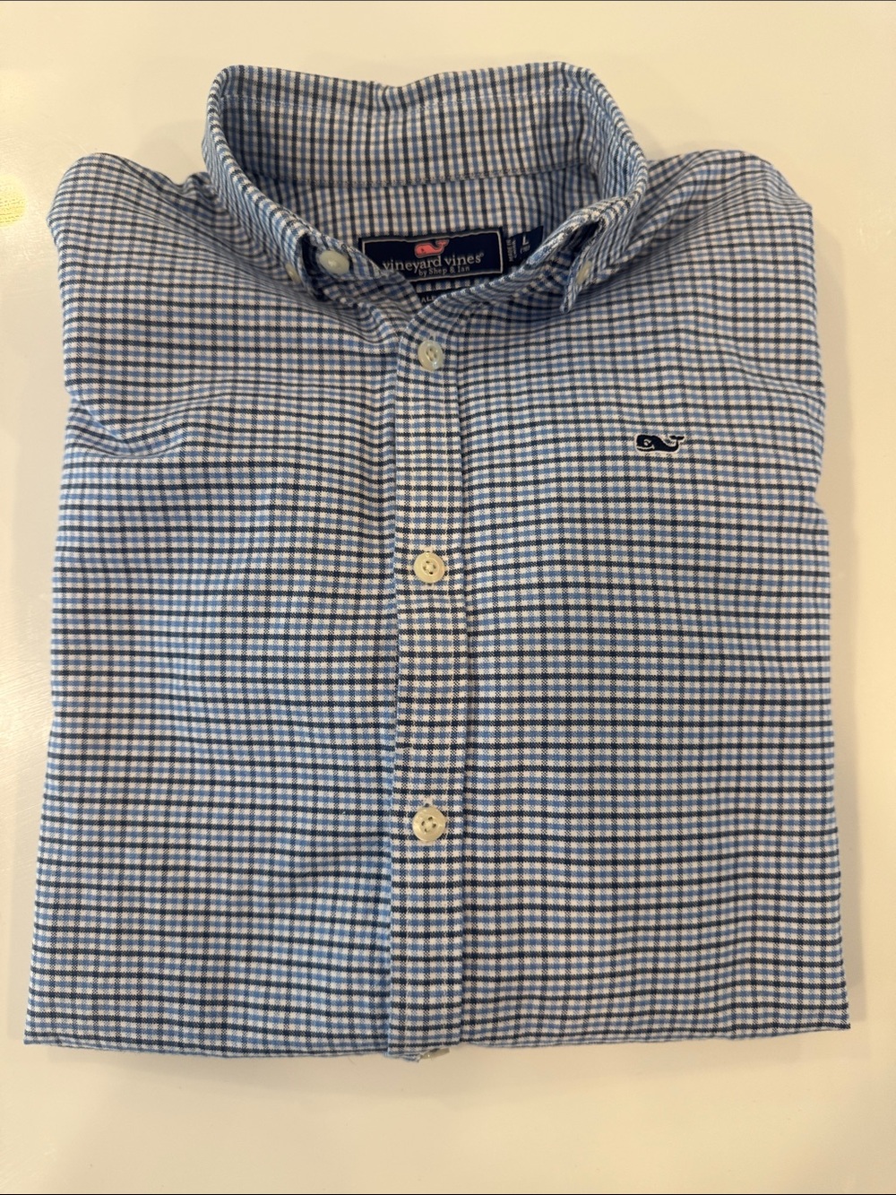 Vineyard Vines Light Blue and White Gingham Button-Down Shirt size L (16)